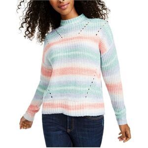 Hooked‎ Up By IOT Juniors Striped Mock-Neck Sweater Blue Size Medium